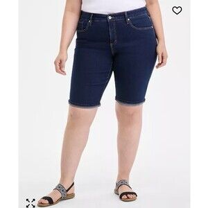 Womens Plus Style & Co Roll Cuff Bermuda Short Slimming Pocket Size 26W Drk Wash